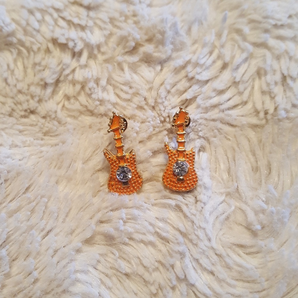 NWOT Orange Guitar Earrings